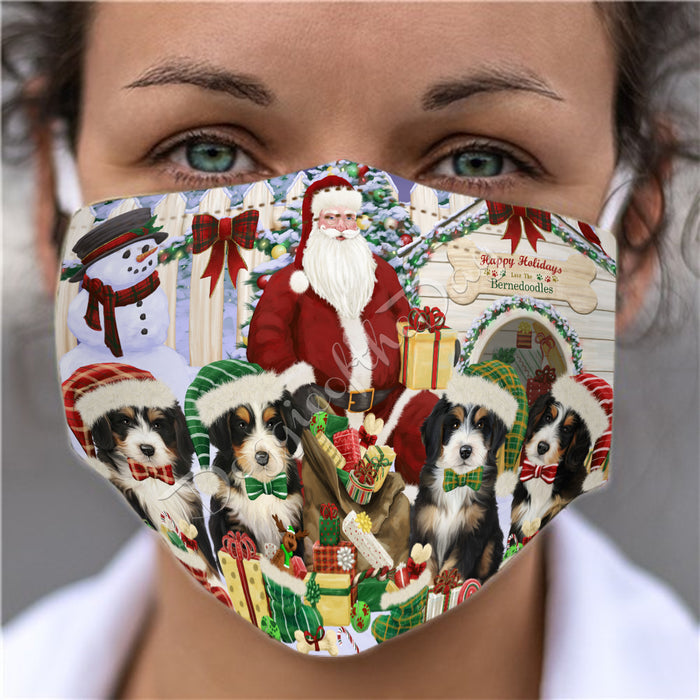 Happy Holidays Christmas Bernedoodle Dogs House Gathering Face Mask FM48220