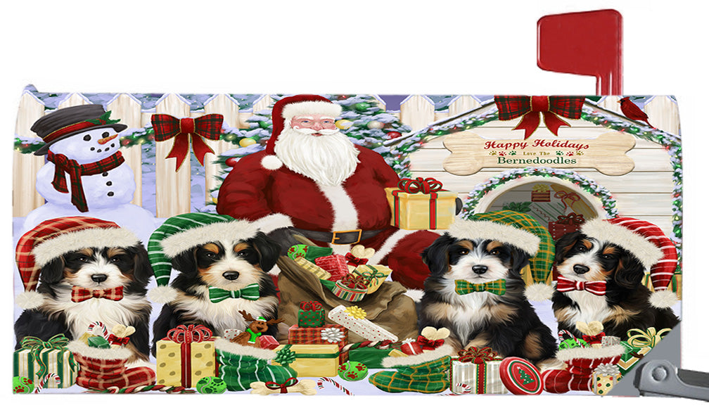 Happy Holidays Christmas Bernedoodle Dogs House Gathering 6.5 x 19 Inches Magnetic Mailbox Cover Post Box Cover Wraps Garden Yard Décor MBC48788