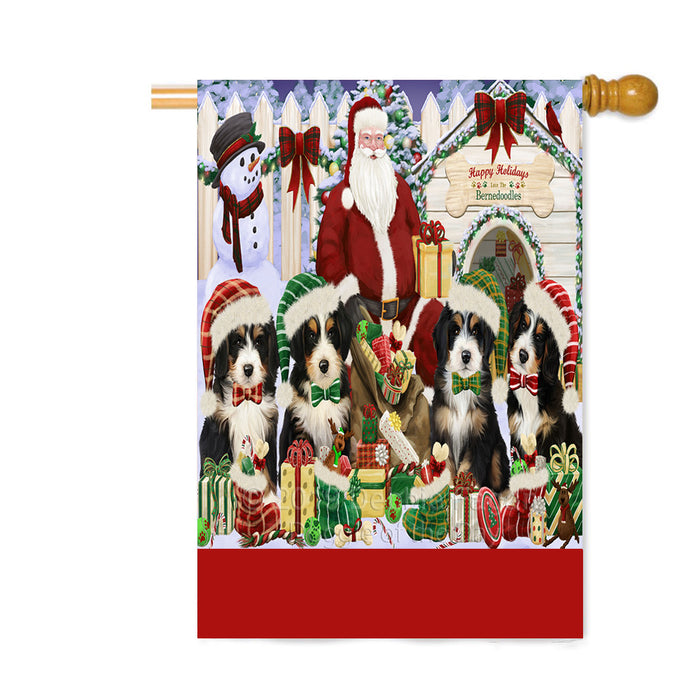 Personalized Happy Holidays Christmas Bernedoodle Dogs House Gathering Custom House Flag FLG-DOTD-A58555