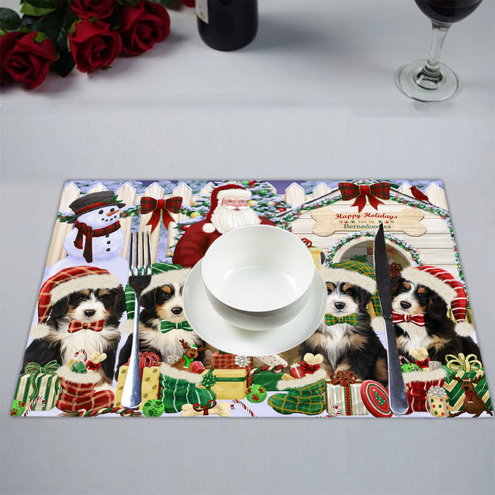 Happy Holidays Christmas Bernedoodle Dogs House Gathering Placemat