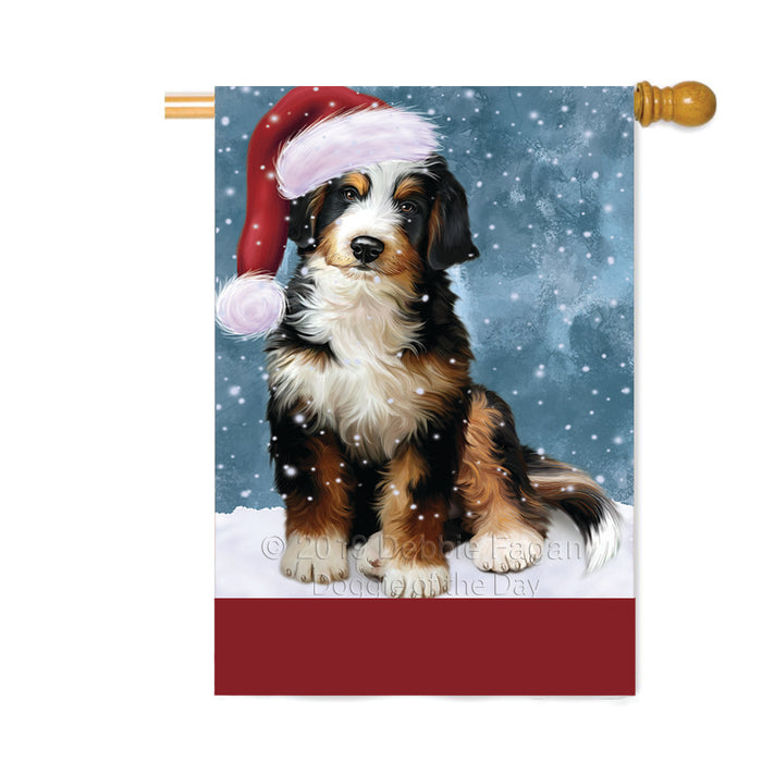 Personalized Let It Snow Happy Holidays Bernedoodle Dog Custom House Flag FLG-DOTD-A62314
