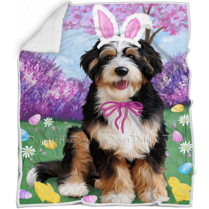 Bernedoodle Dog Easter Holiday Blanket BLNKT57036