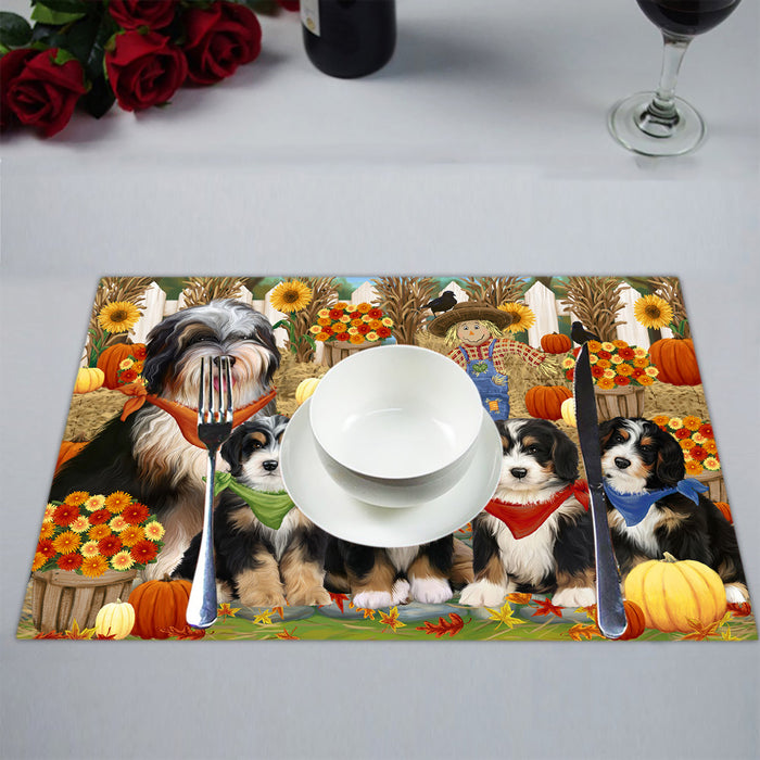 Fall Festive Harvest Time Gathering Bernedoodle Dogs Placemat