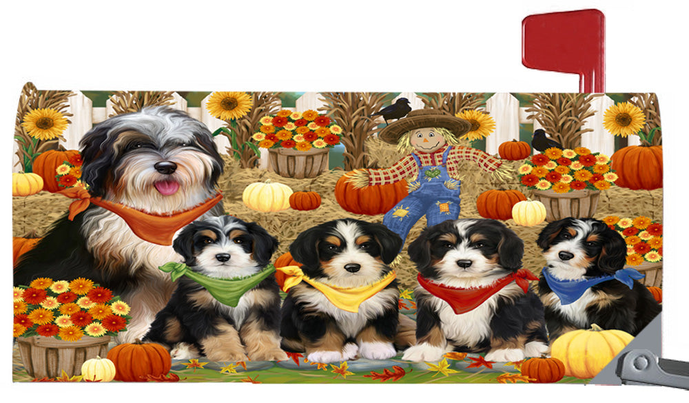 Fall Festive Harvest Time Gathering Bernedoodle Dogs 6.5 x 19 Inches Magnetic Mailbox Cover Post Box Cover Wraps Garden Yard Décor MBC49058