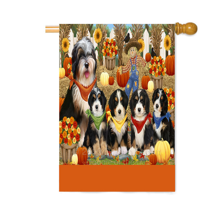 Personalized Fall Festive Gathering Bernedoodle Dogs with Pumpkins Custom House Flag FLG-DOTD-A61861