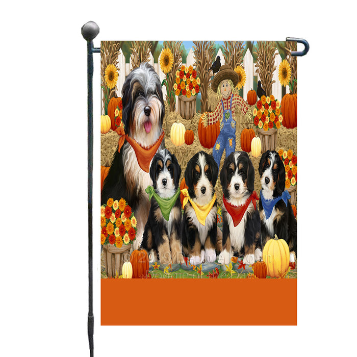 Personalized Fall Festive Gathering Bernedoodle Dogs with Pumpkins Custom Garden Flags GFLG-DOTD-A61805