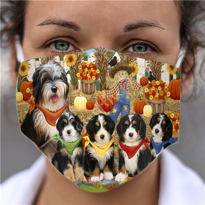 Fall Festive Harvest Time Gathering  Bernedoodle Dogs Face Mask FM48509