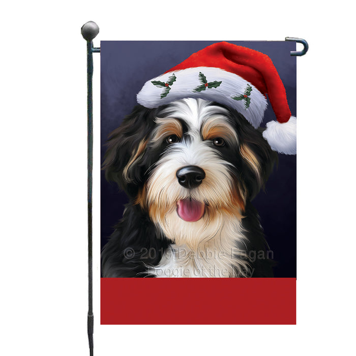 Personalized Christmas Holidays Bernedoodle Dog Wearing Santa Hat Portrait Head Custom Garden Flags GFLG-DOTD-A59802
