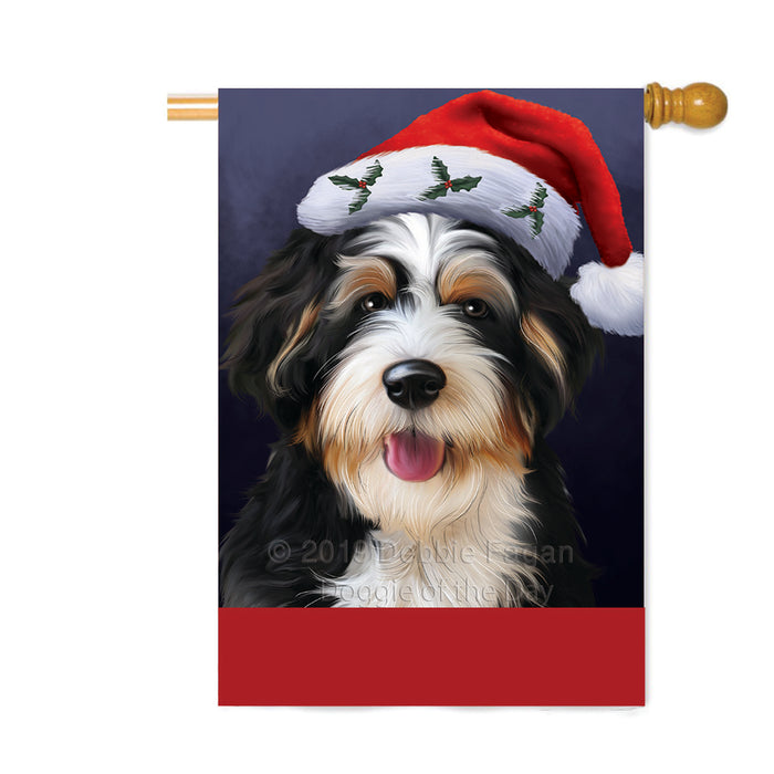 Personalized Christmas Holidays Bernedoodle Dog Wearing Santa Hat Portrait Head Custom House Flag FLG-DOTD-A59858