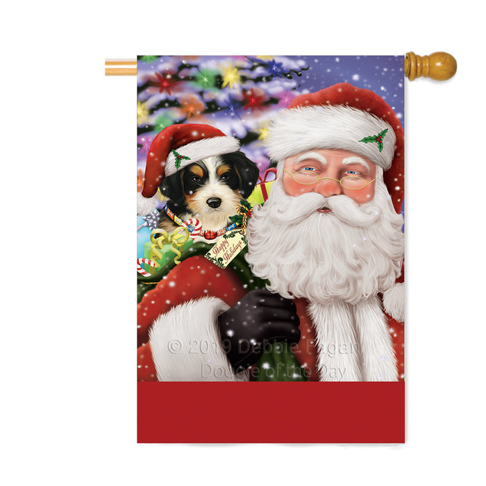 Personalized Santa Carrying Bernedoodle Dog and Christmas Presents Custom House Flag FLG-DOTD-A63412