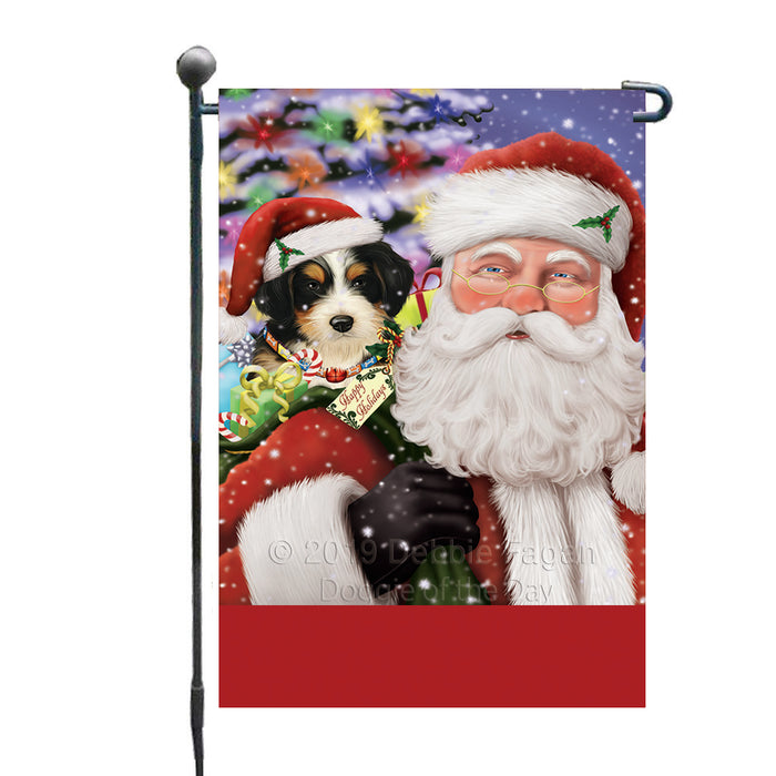 Personalized Santa Carrying Bernedoodle Dog and Christmas Presents Custom Garden Flag GFLG63721