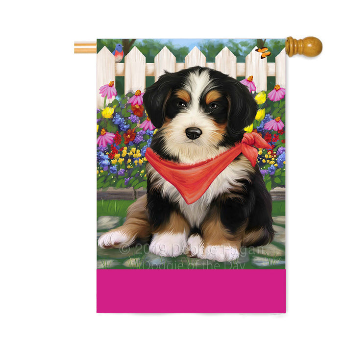 Personalized Spring Floral Bernedoodle Dog Custom House Flag FLG-DOTD-A62803