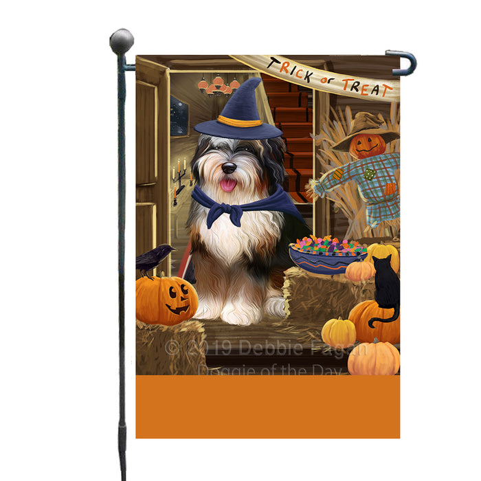 Personalized Enter at Own Risk Trick or Treat Halloween Bernedoodle Dog Custom Garden Flags GFLG-DOTD-A59461