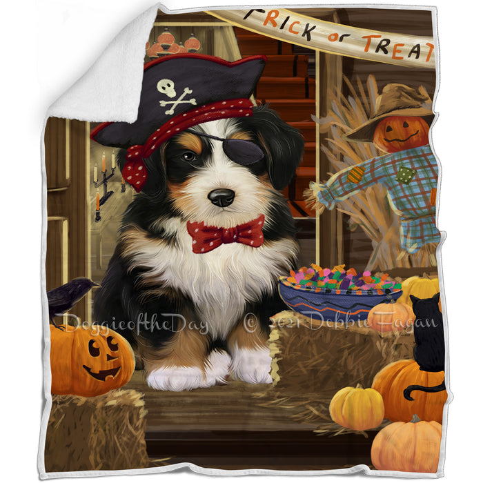 Enter at Own Risk Trick or Treat Halloween Bernedoodle Dog Blanket BLNKT94305