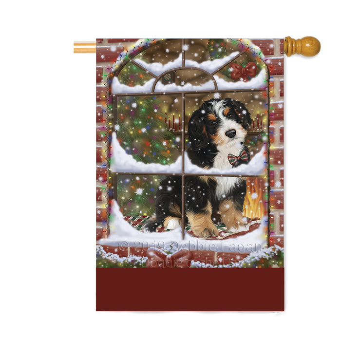 Personalized Please Come Home For Christmas Bernedoodle Dog Sitting In Window Custom House Flag FLG-DOTD-A60183