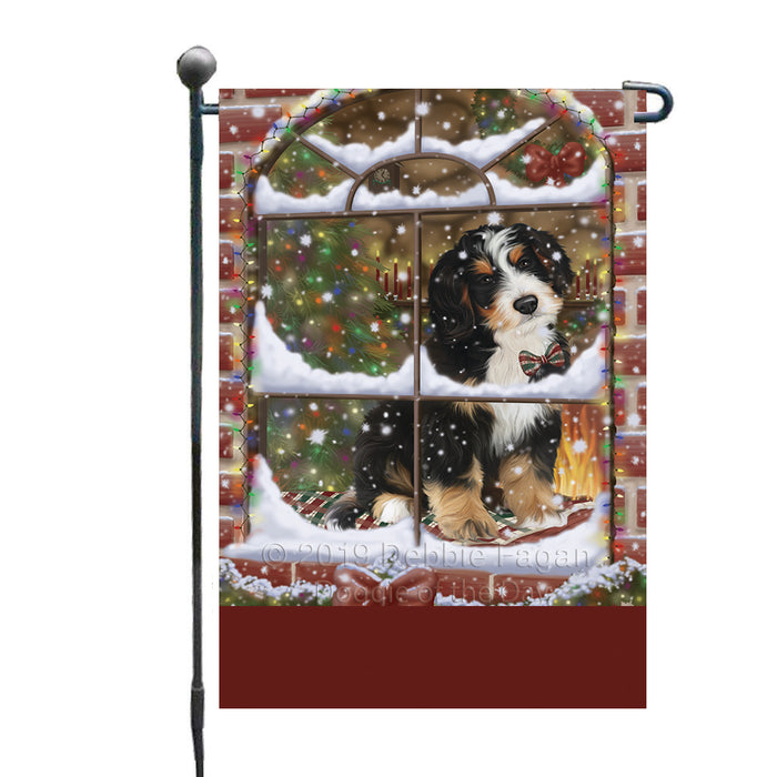 Personalized Please Come Home For Christmas Bernedoodle Dog Sitting In Window Custom Garden Flags GFLG-DOTD-A60127