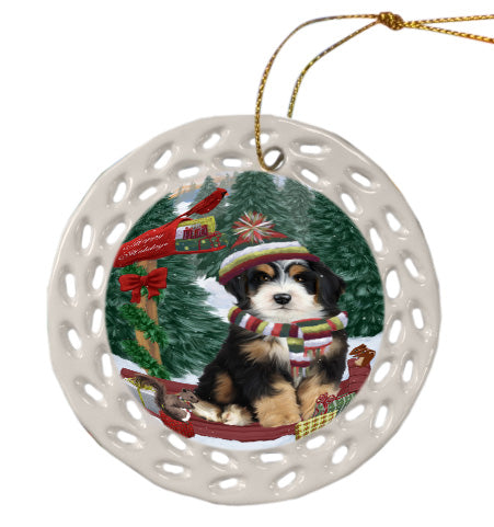 Christmas Woodland Sled Bernedoodle Dog Doily Ornament DPOR59050