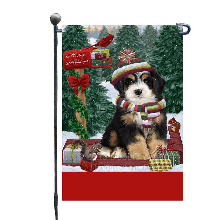 Personalized Merry Christmas Woodland Sled  Bernedoodle Dog Custom Garden Flags GFLG-DOTD-A61501