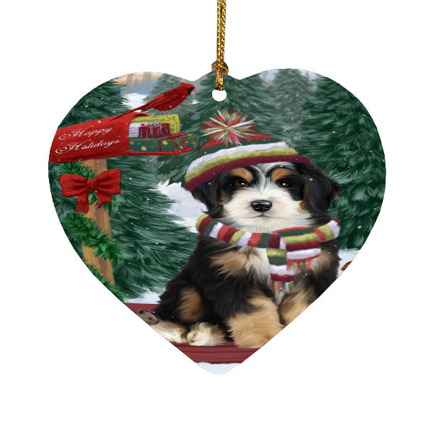 Christmas Woodland Sled Bernedoodle Dog Heart Christmas Ornament HPORA59414