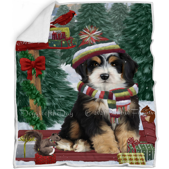 Merry Christmas Woodland Sled Bernedoodle Dog Blanket BLNKT142703