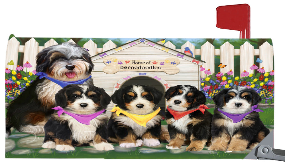 Spring Dog House Bernedoodle Dog Magnetic Mailbox Cover Both Sides Pet Theme Printed Decorative Letter Box Wrap Case Postbox Thick Magnetic Vinyl Material