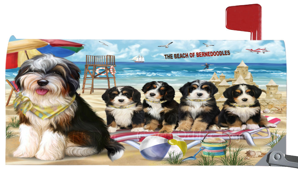 Pet Friendly Beach Bernedoodle Dogs Magnetic Mailbox Cover Both Sides Pet Theme Printed Decorative Letter Box Wrap Case Postbox Thick Magnetic Vinyl Material