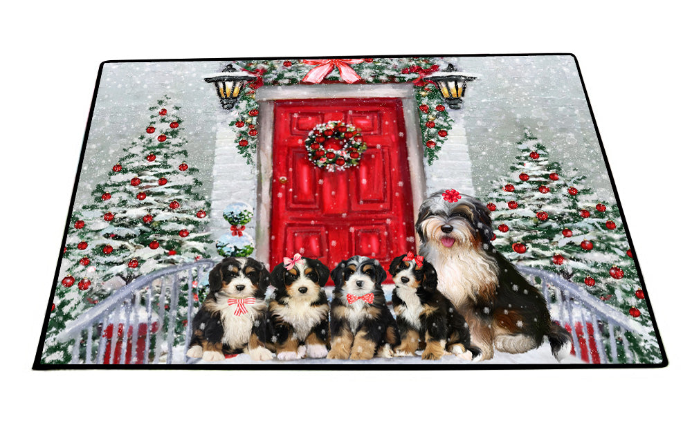 Christmas Holiday Welcome Bernedoodle Dogs Floor Mat- Anti-Slip Pet Door Mat Indoor Outdoor Front Rug Mats for Home Outside Entrance Pets Portrait Unique Rug Washable Premium Quality Mat