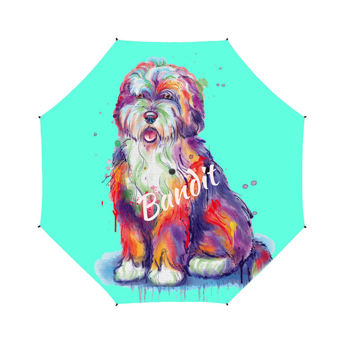 Custom Pet Name Personalized Watercolor Bernedoodle DogSemi-Automatic Foldable Umbrella