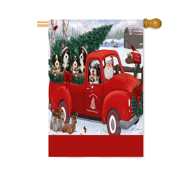 Personalized Christmas Santa Red Truck Express Delivery bernedoodle Dogs Custom House Flag FLG-DOTD-A57682