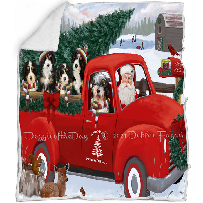 Christmas Santa Express Delivery Red Truck Bernedoodles Dog Family Blanket BLNKT112458