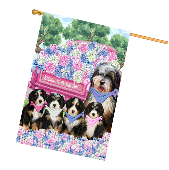 Bernedoodle Dogs House Flag: Explore a Variety of Personalized Designs, Double-Sided, Weather Resistant, Custom, Home Outside Yard Decor for Dog and Pet Lovers