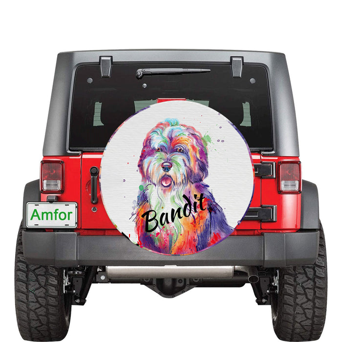 Custom Pet Name Personalized Watercolor Bernedoodle Dog Car Tire Cover