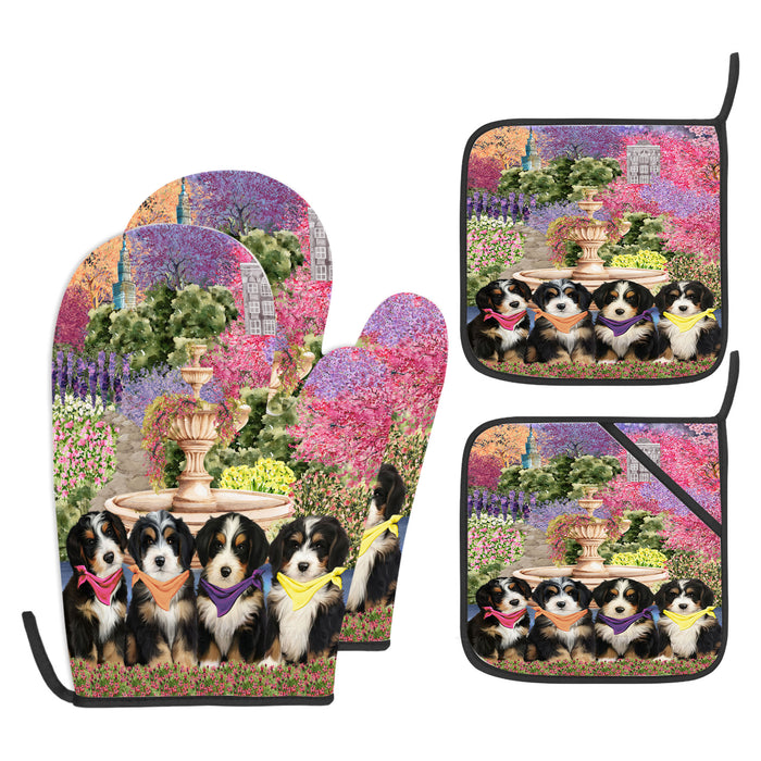 Bernedoodle Oven Mitts and Pot Holder Set: Kitchen Gloves for Cooking with Potholders, Custom, Personalized, Explore a Variety of Designs, Dog Lovers Gift