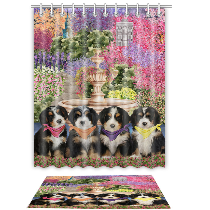 Bernedoodle Shower Curtain & Bath Mat Set, Custom, Explore a Variety of Designs, Personalized, Curtains with hooks and Rug Bathroom Decor, Halloween Gift for Dog Lovers