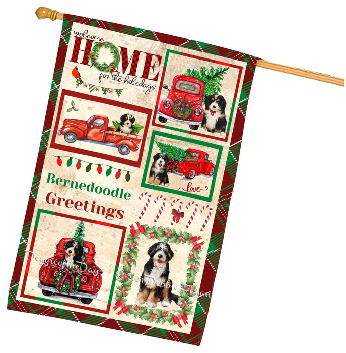 Welcome Home for Christmas Holidays Bernedoodle Dogs House flag FLG66985