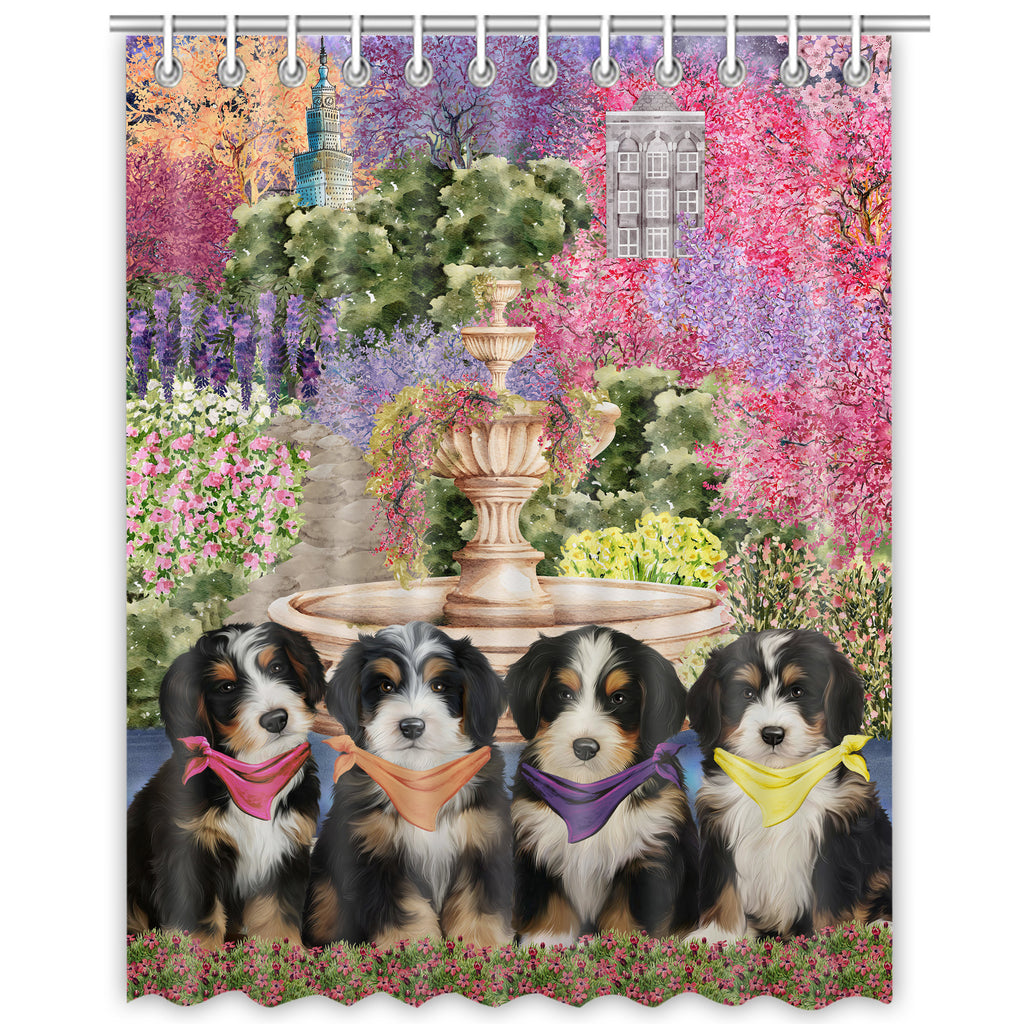 Spring Dog House Shih Tzu Dogs Bath Mat and Shower Curtain Combo