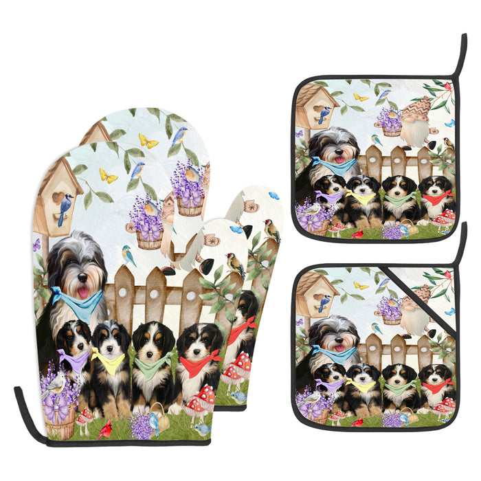 Bernedoodle Oven Mitts and Pot Holder Set: Explore a Variety of Designs, Personalized, Potholders with Kitchen Gloves for Cooking, Custom, Halloween Gifts for Dog Mom