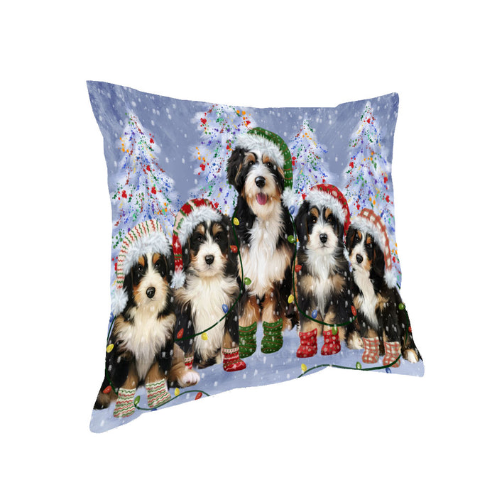 Christmas Lights and Bernedoodle Dogs Pillow with Top Quality High-Resolution Images - Ultra Soft Pet Pillows for Sleeping - Reversible & Comfort - Ideal Gift for Dog Lover - Cushion for Sofa Couch Bed - 100% Polyester