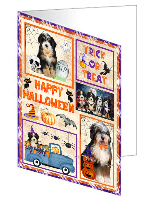 Happy Halloween Trick or Treat Bernese Mountain Dogs Handmade Artwork Assorted Pets Greeting Cards and Note Cards with Envelopes for All Occasions and Holiday Seasons GCD76415