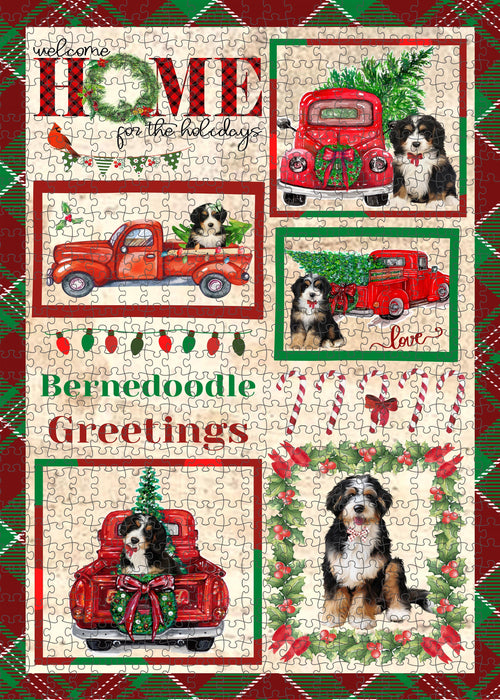 Welcome Home for Christmas Holidays Bernedoodle Dogs Portrait Jigsaw Puzzle for Adults Animal Interlocking Puzzle Game Unique Gift for Dog Lover's with Metal Tin Box