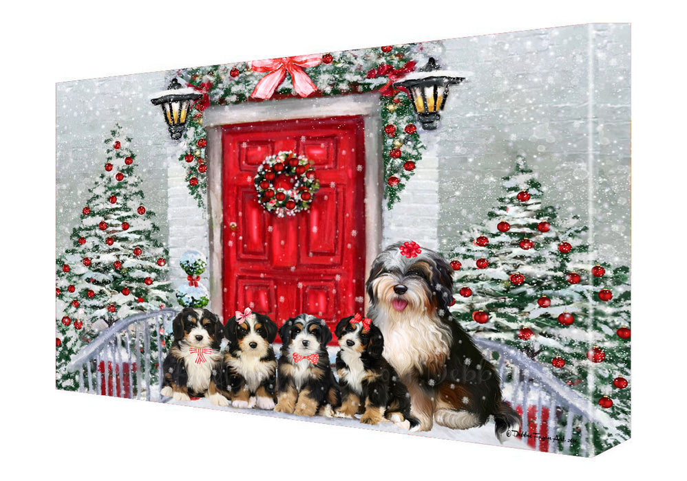 Christmas Holiday Welcome Bernedoodle Dogs Canvas Wall Art - Premium Quality Ready to Hang Room Decor Wall Art Canvas - Unique Animal Printed Digital Painting for Decoration