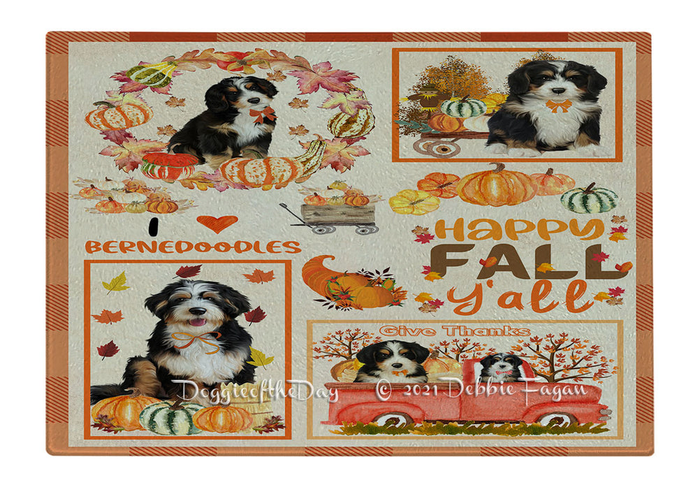 Happy Fall Y'all Pumpkin Bernedoodle Dogs Cutting Board - Easy Grip Non-Slip Dishwasher Safe Chopping Board Vegetables C79798