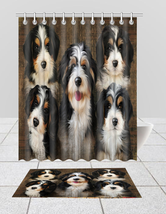 Rustic Bernedoodle Dogs  Bath Mat and Shower Curtain Combo