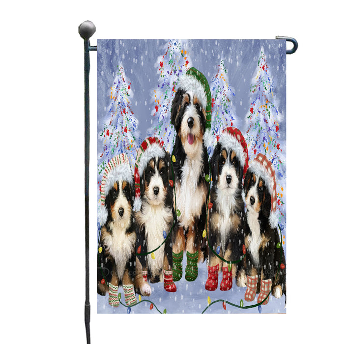 Christmas Lights and Bernedoodle Dogs Garden Flags- Outdoor Double Sided Garden Yard Porch Lawn Spring Decorative Vertical Home Flags 12 1/2"w x 18"h