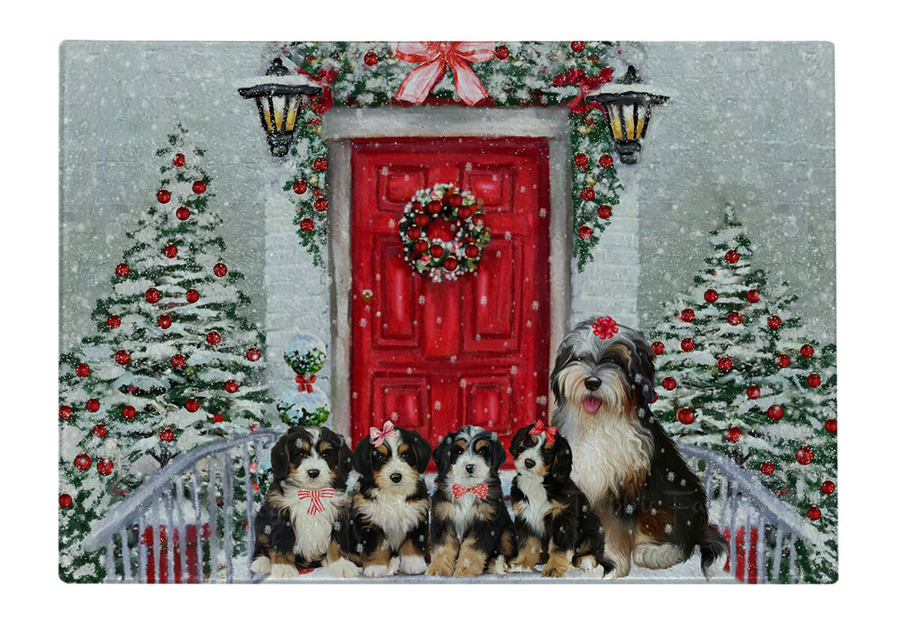 Christmas Holiday Welcome Bernedoodle Dogs Cutting Board - For Kitchen - Scratch & Stain Resistant - Designed To Stay In Place - Easy To Clean By Hand - Perfect for Chopping Meats, Vegetables