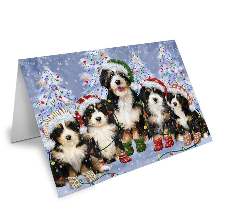 Christmas Lights and Bernedoodle Dogs Handmade Artwork Assorted Pets Greeting Cards and Note Cards with Envelopes for All Occasions and Holiday Seasons