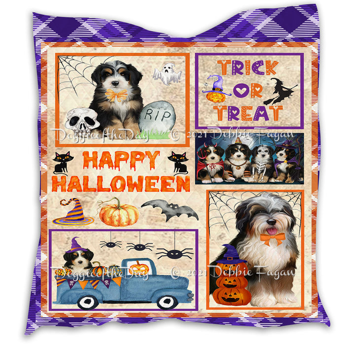 Happy Halloween Trick or Treat Pumpkin Bernedoodle Dogs Lightweight Soft Bedspread Coverlet Bedding Quilt QUILT60756