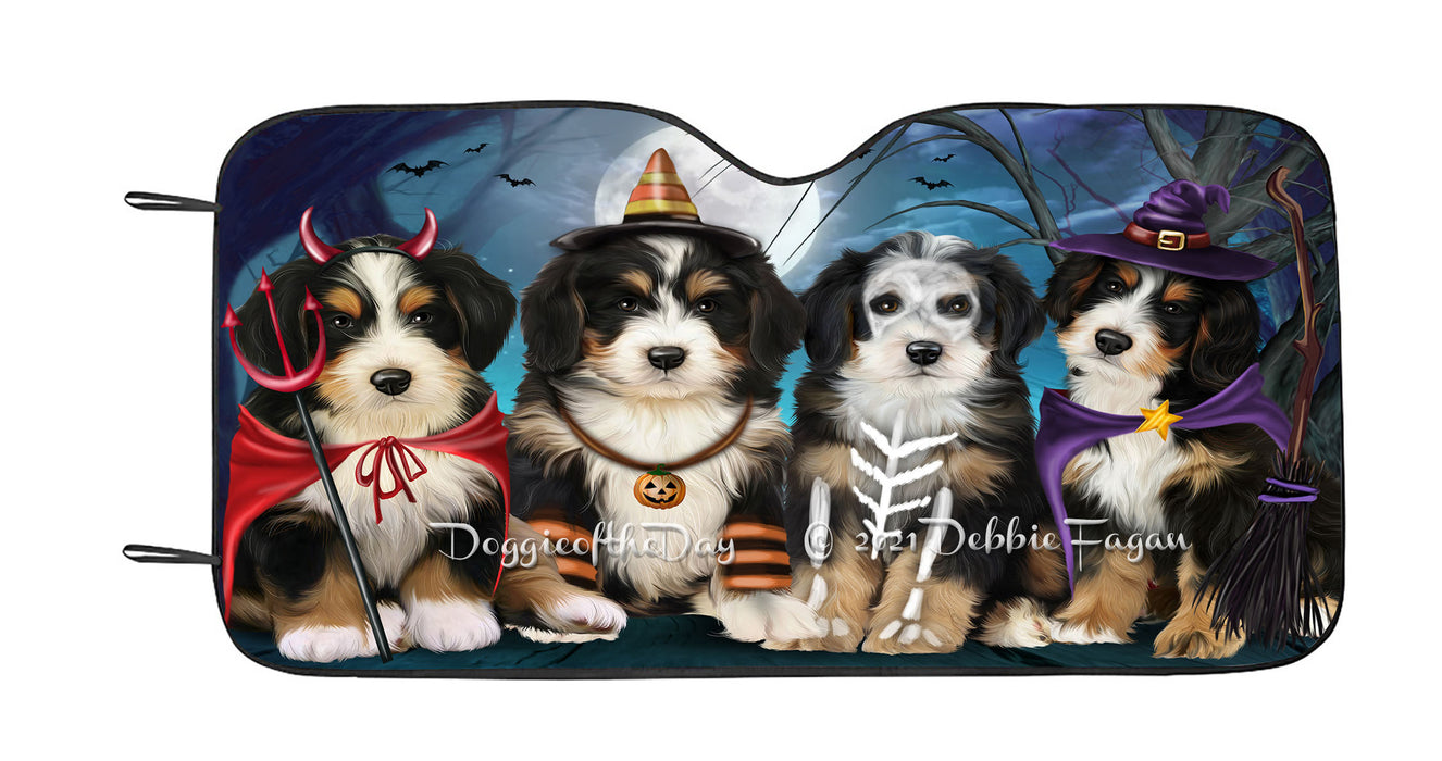 Happy Halloween Trick or Treat Bernedoodle Dogs Car Sun Shade Cover Curtain