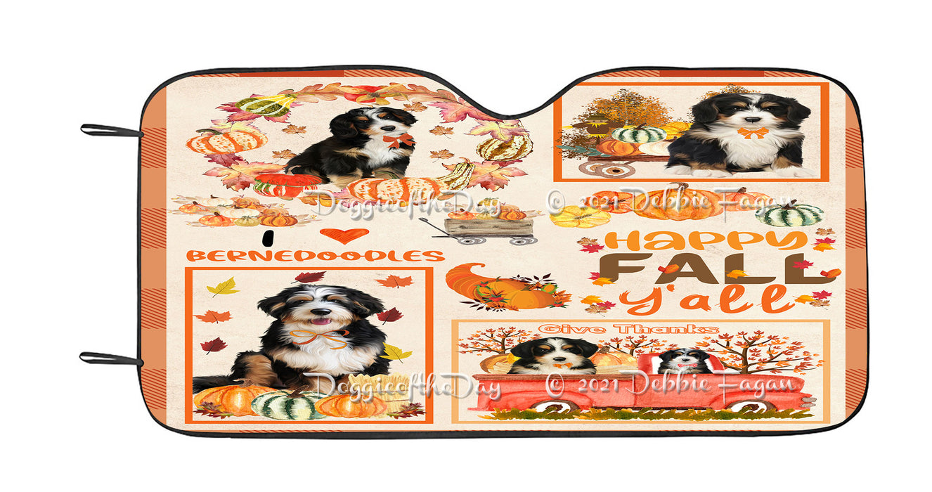 Happy Fall Y'all Pumpkin Bernedoodle Dogs Car Sun Shade Cover Curtain