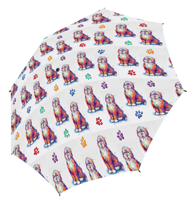 Watercolor Mini Bernedoodle DogsSemi-Automatic Foldable Umbrella